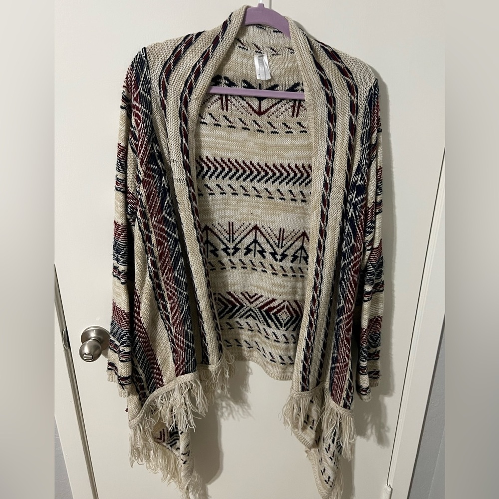 Cream, navy, and maroon cardigan Size XL